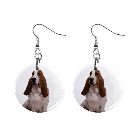 Basset Hound Dog Pet Lover Jewelry Button Earrings 12125351