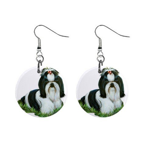 Shih Tzu Dog Pet Lover Jewelry Button Earrings 12112153
