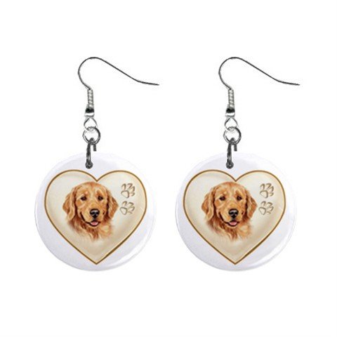 Golden Retriever Lab Heart Pet Lover Jewelry Button Earrings 12977540