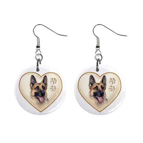 Dog German Sheperd Heart Pet Lover Jewelry Button Earrings 12977543