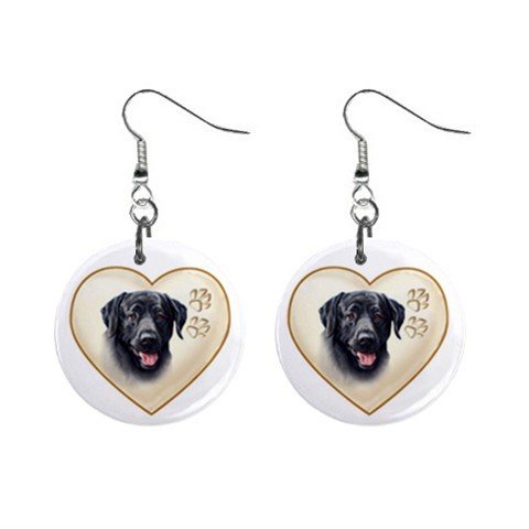 Black Lab Labrador Retriever Dog Heart Pet Lover Jewelry Button Earrings 12977545