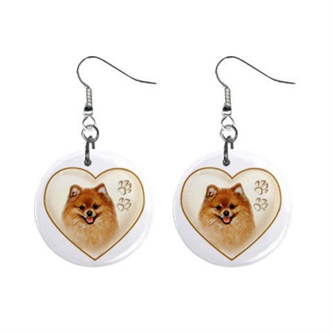 Dog Pomeranian Heart Pet Lover Jewelry Button Earrings 12977548