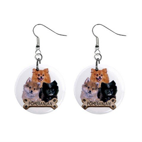 Pomeranian Dog Pet Lover Jewelry Button Earrings 15454520