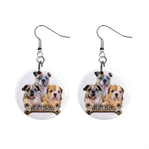 Bulldog Dog Pet Lover Jewelry Button Earrings 15454518