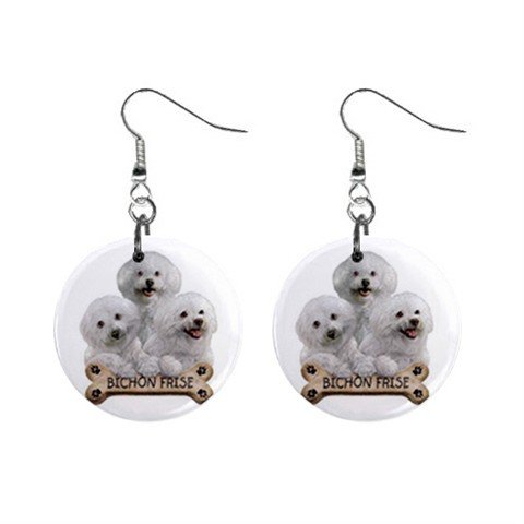Bichon Frisé Dog Pet Lover Jewelry Button Earrings 15454503