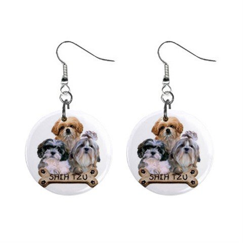Shih Tzu Dog Pet Lover Jewelry Button Earrings 15454498