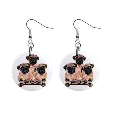 Pug Dog Pet Lover Jewelry Button Earrings 15454489