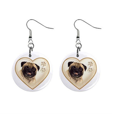 Pug Heart Pet Lover Jewelry Button Earrings 12977541
