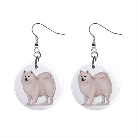 American Eskimo Dog Pet Lover Jewelry Button Earrings 13018514