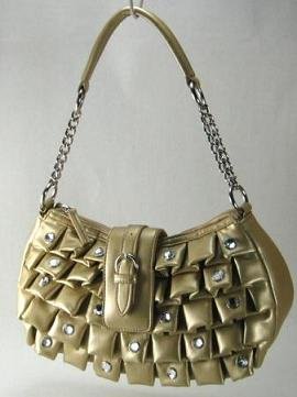 So Sexy Gold Pleated Handbag w/Rhinestones
