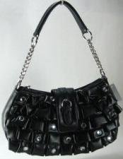 So Sexy Black Pleated Handbag w/Rhinestones