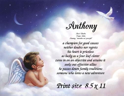 Angel Boy 1 - PERSONALIZED 1 Name Meaning Print
