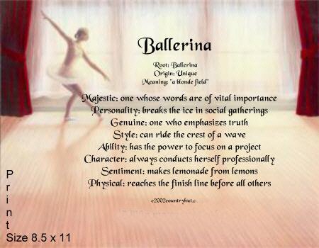 BALLET #2 - PERSONALIZED 1 Name Meaning Print - no US s/h fee
