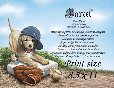 BASEBALL PUPPY - PERSONALIZED 1 Name Meaning Print - no US s/h fee