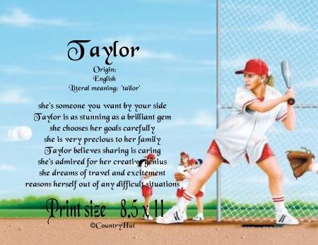 girls SOFTBALL #1 - PERSONALIZED 1 Name Meaning Print - no US s/h fee