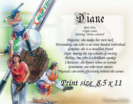girls SOFTBALL #2 - PERSONALIZED 1 Name Meaning Print - no US s/h fee