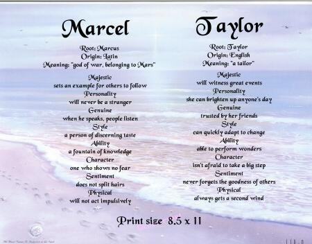 FOOT PRINTS #3- PERSONALIZED 1 or 2 Name Meaning Print - no US s/h fee