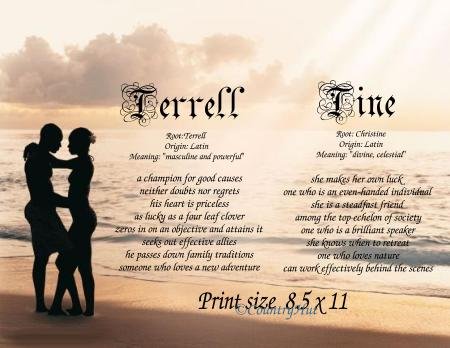 BEACH COUPLE - ethnic - PERSONALIZED 2 Name Meaning Print - no US s/h fee