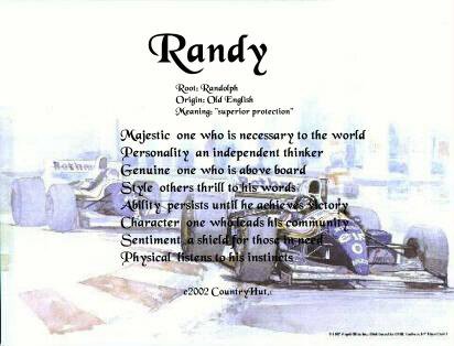 RACING car #1 - PERSONALIZED 1 Name Meaning Print - no US s/h fee