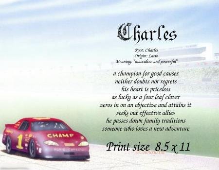 RACING car #2 - PERSONALIZED 1 Name Meaning Print - no US s/h fee