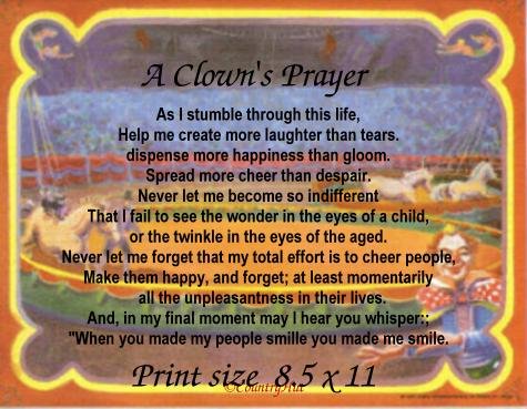 a CLOWNS PRAYER, circus - PERSONALIZED Poetry Print - no US s/h fee