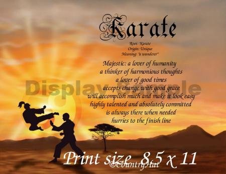KARATE, Martial Arts - PERSONALIZED 1 Name Meaning Print - no US s/h fee