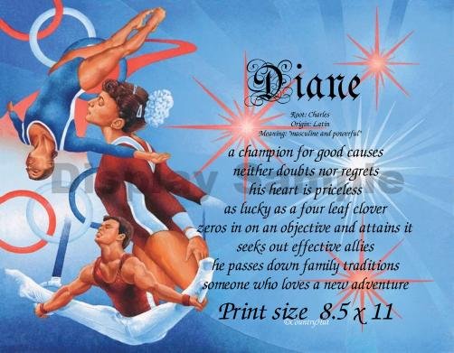 Girls Gymnastics #1 - PERSONALIZED 1 Name Meaning Print - no US s/h fee