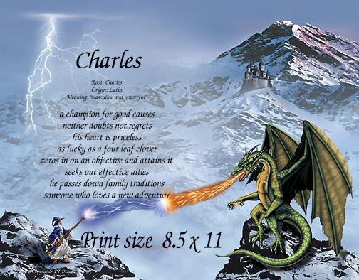 DRAGON #3 - PERSONALIZED 1 Name Meaning Print - no US s/h fee
