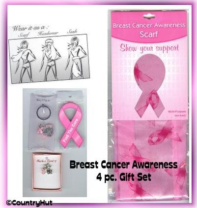 BREAST CANCER awareness 4 pc GIFT SET, Pink Ribbons