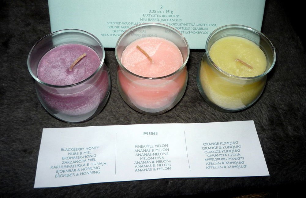 PARTYLITE Mini Barrel Jar Candles 3 pack SUMMER FRUITS 3.35 oz each