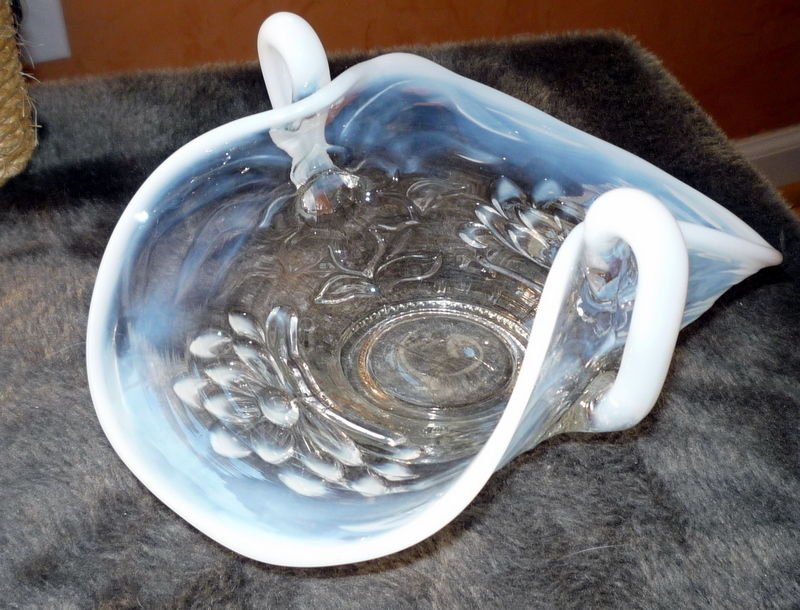 Vintage Fenton Lotus Stretch glass basket Blue White Opalescent Bonbon