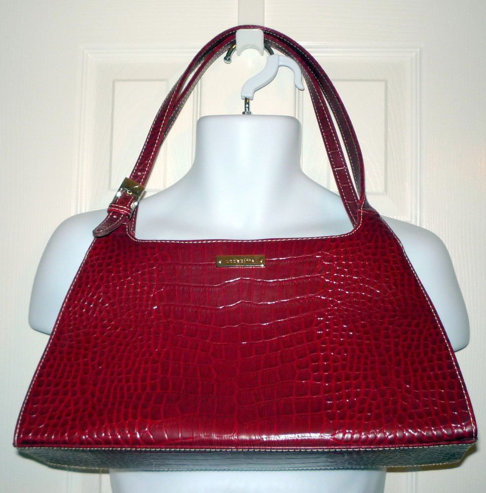 LIZ CLAIBORNE Faux Leather Red Alligator Purse Handbag Shoulder Bag