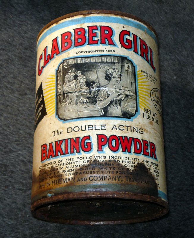 Vintage CLABBER GIRL BAKING POWDER Metal Can Empty Large Size 1 lb. 9 oz. No Lid