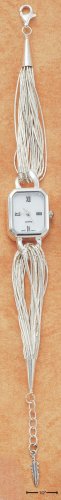 STERLING SILVER 7-8" ADJUSTABLE LIQUID SILVER 15 STRAND MOP FACE WATCH