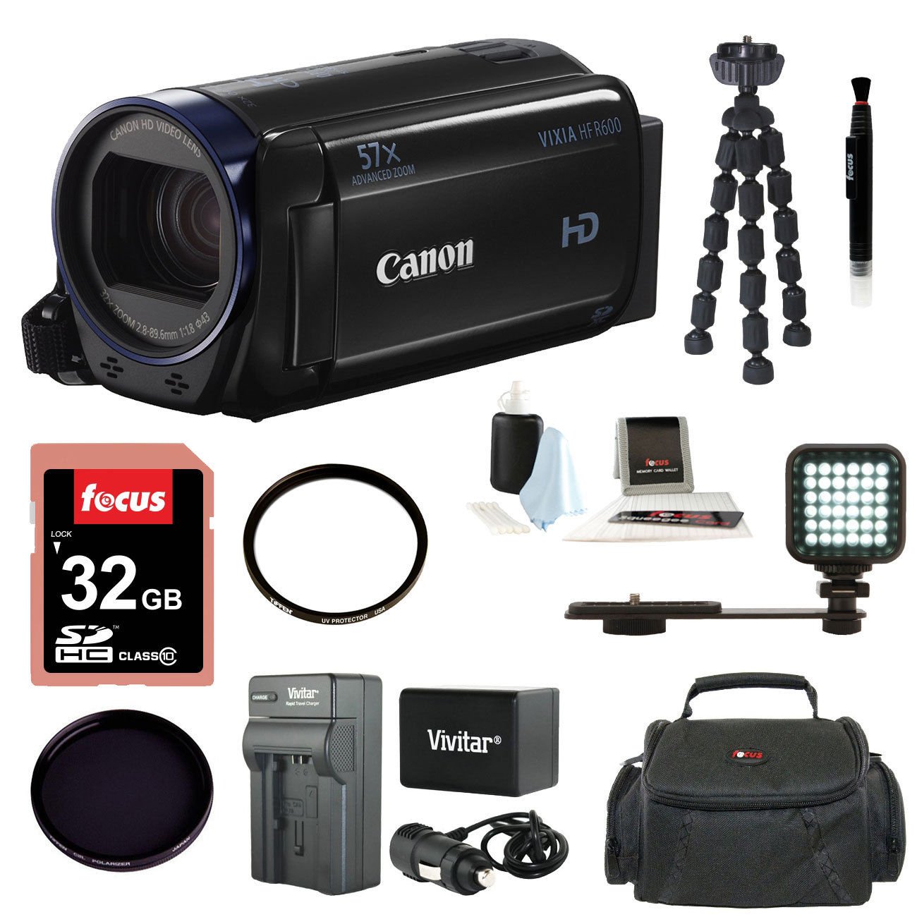 Brand New Canon Vixia HF R600 Camcorder (Black) with 64GB Deluxe Accessory Bundle