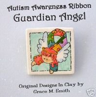 Autism Awareness - Puzzle Piece Ribbon Guardian Angel Pin - Red Hair FREE SHIPPING!!