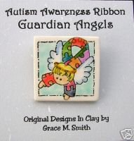 Autism Awareness -Puzzle Piece Ribbon Guardian Angel Pin Light or Darker Blonde FREE SHIPPING!!