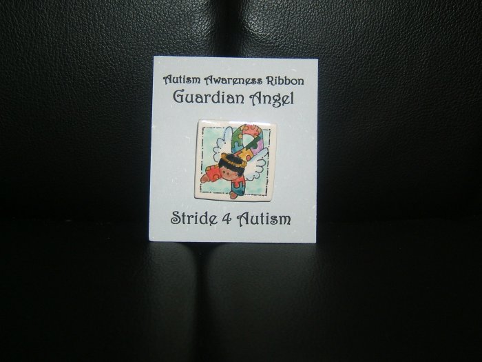 Autism Awareness- Puzzle Piece Ribbon Guardian Angel Pin - African American FREE SHIPPING!!