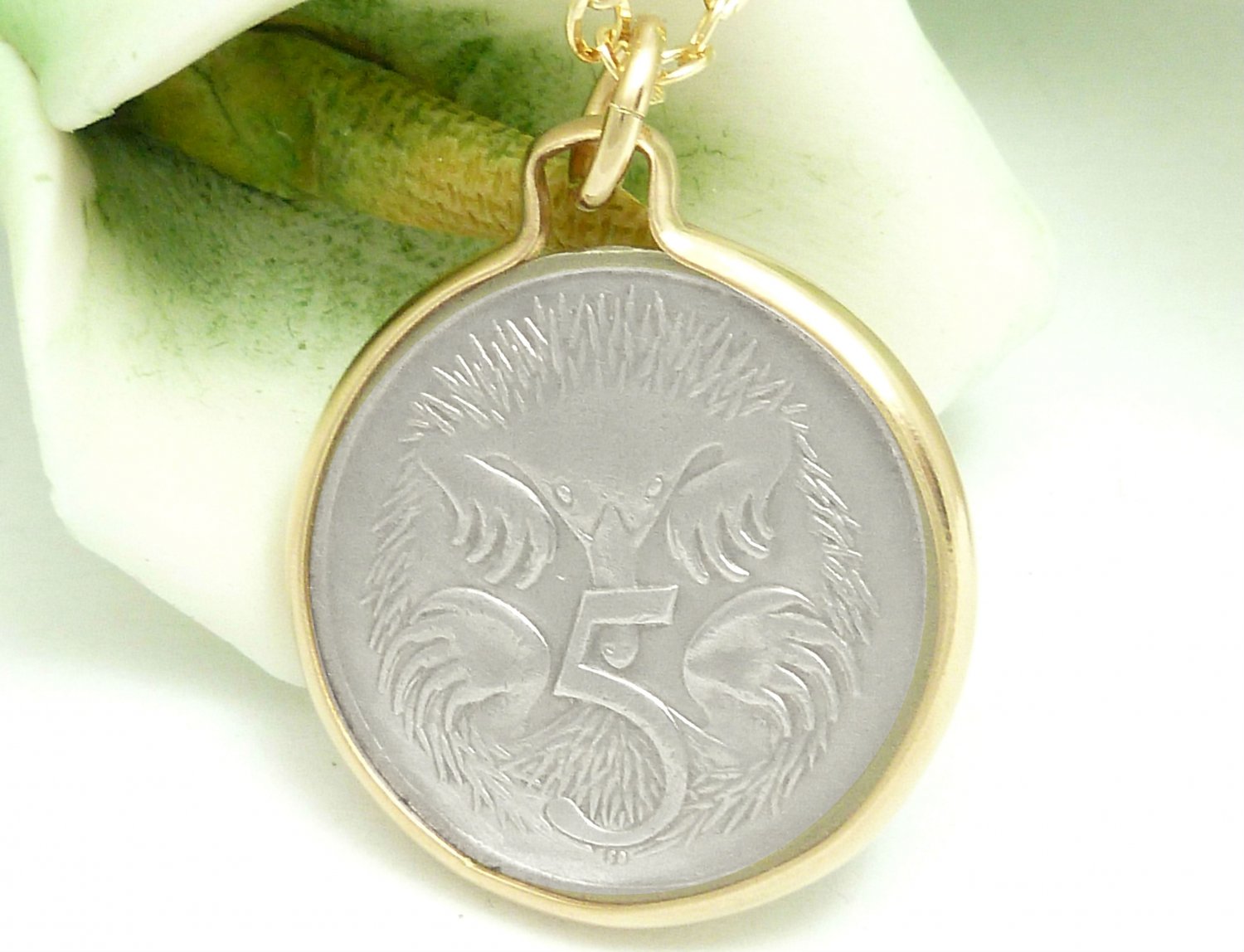 Australian 5 Cent Coin Pendant Spiny Anteater Gold Filled Necklace Coin jewelry