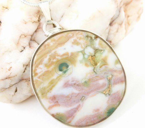Ocean Jasper Madagascar Pendant Sterling Pink White Green Artisan Jewelry