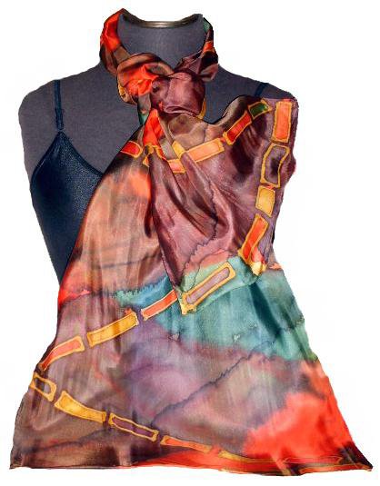 Jewel Hand Painted Silk Oblong