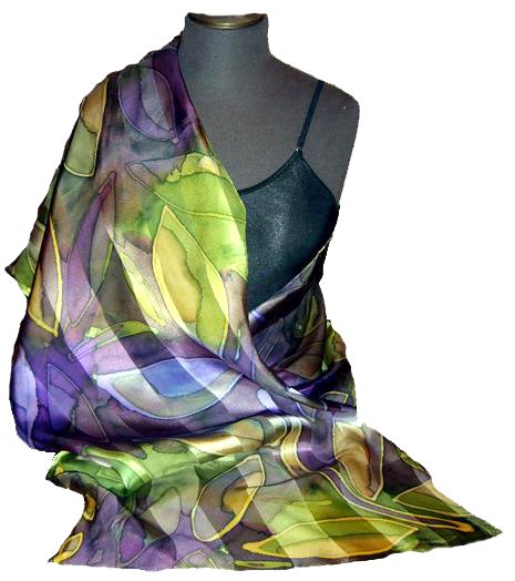 Mauve Leaf Hand Painted Silk Shawl