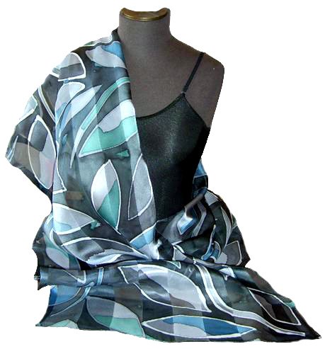 Ebony Leaf Hand Painted Silk Shawl