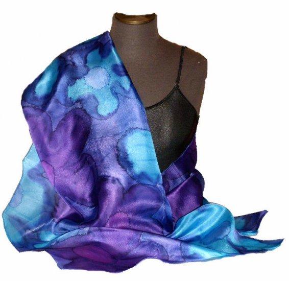 Violet Blue Hand Painted Silk Wrap