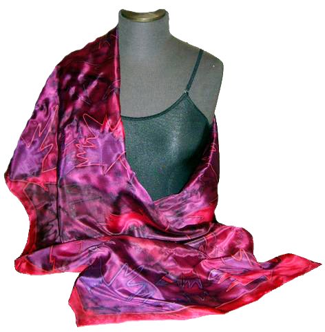 Red Maple Leaf Hand Painted Silk Shawl
