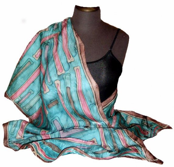 Soft Blue Hand Painted Silk Jacquard Shawl