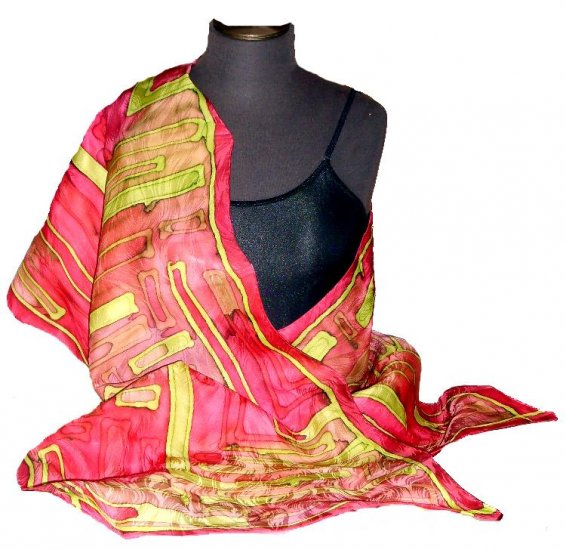 Magenta Hand Painted Silk Shawl