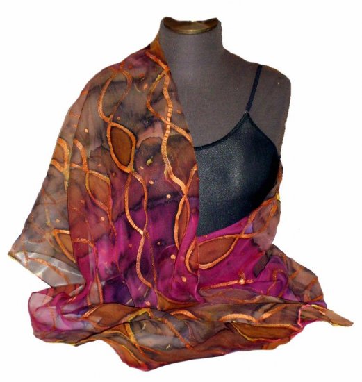 Gold Chiffon Hand Painted Silk Wrap