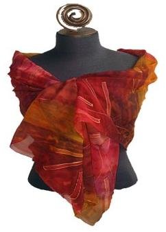 Wine Gold Hand Painted Silk Wrap