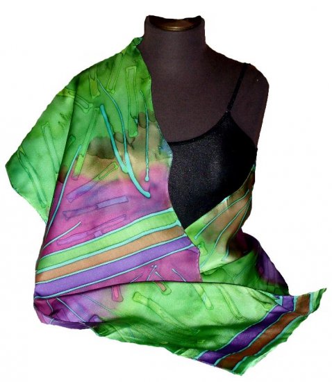 Teal Mix Hand Painted Silk Charmeuse Shawl